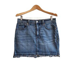 Madewell Step-Hem Frayed Brandt Wash Blue Mini Jean Denim Stretchy Skirt 29